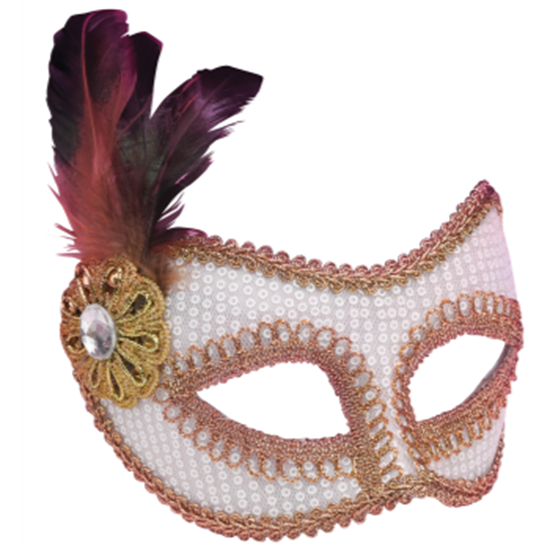 Image sur SEQUIN MASKS WITH FEATHERS - WHITE