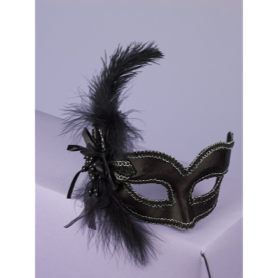 Image sur SATIN BLACK HALF MASK WITH FEATHER