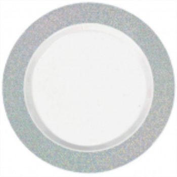 Picture of WHITE PREMIUM 7" PLATE WITH PRISMATIC SILVER BORDER 