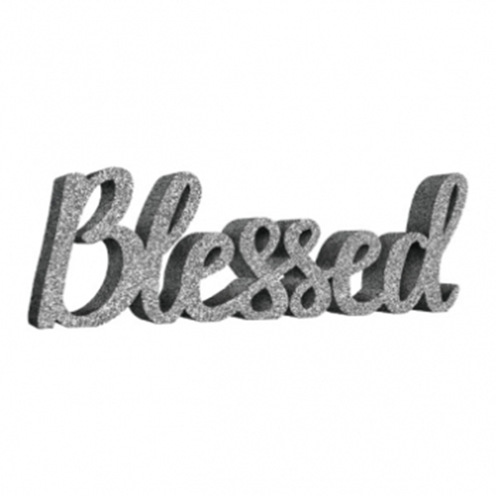 Picture of DECOR - SILVER BLESSED SCRIPT MDF SIGN
