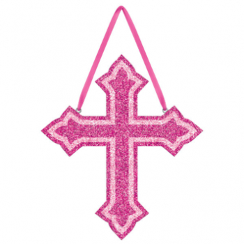 Image de DECOR - GLITTER CROSS FOAM HANGING SIGN - PINK