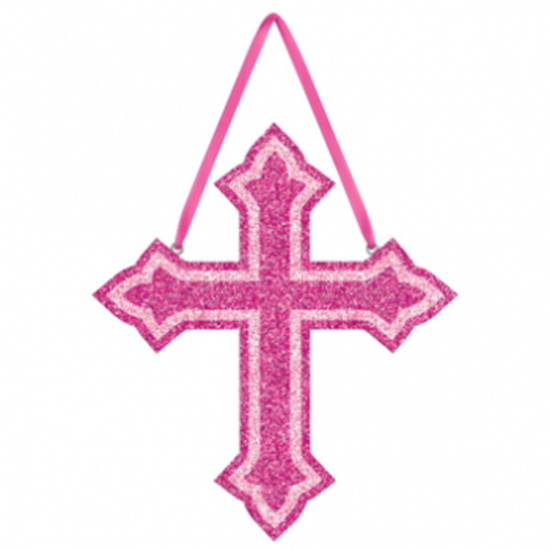Picture of DECOR - GLITTER CROSS FOAM HANGING SIGN - PINK