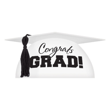 Picture of DECOR - CONGRATS GRAD PLASTIC WHITE CAKE TOPPER