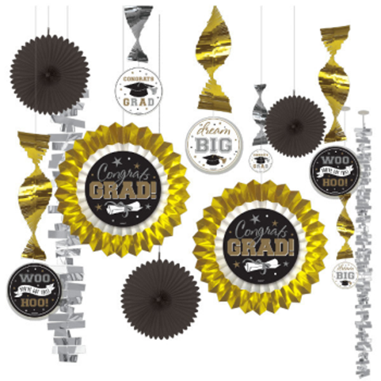 Picture of DECOR - GRAD PAPER AND FOIL DECORATING KIT - BLACK/GOLD/SILVER