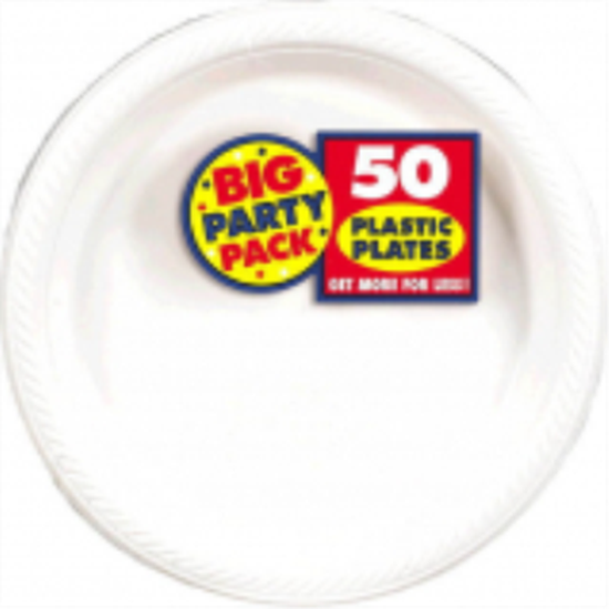 Picture of WHITE 10.25" PLASTIC PLATES - BIG PARTY PACK  