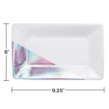 Picture of WHITE/IRIDESCENT FOIL RECTANGULAR PLATE - 8CT