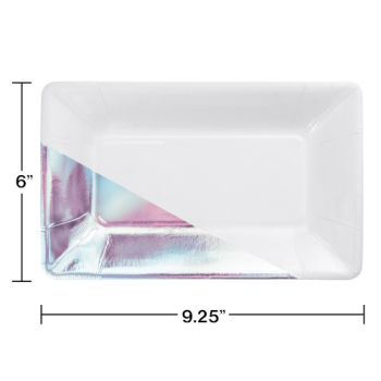 Image de WHITE/IRIDESCENT FOIL RECTANGULAR PLATE - 8CT