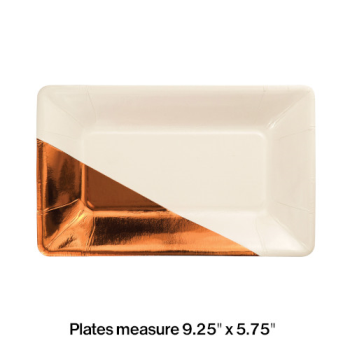 Picture of IVORY/COPPER FOIL RECTANGULAR PLATE - 8CT