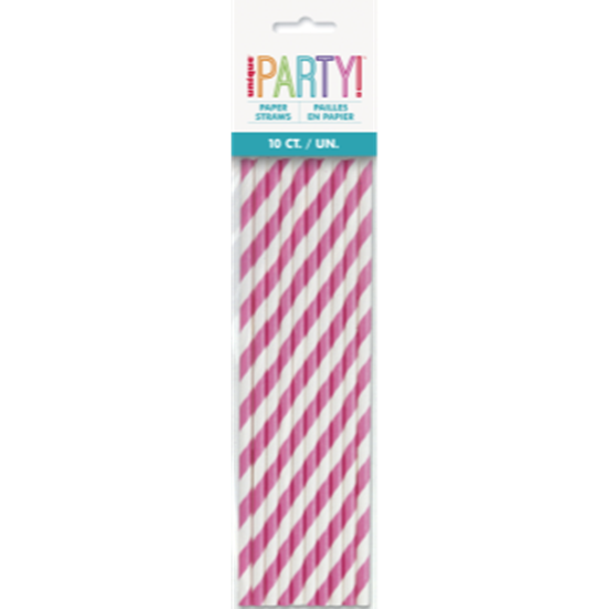 Image sur BRIGHT PINK STRIPE PAPER STRAWS