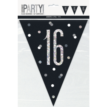 Image de 16th GLITZY BLACK FLAG BANNER - 9'