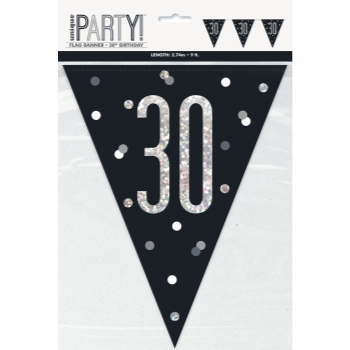 Image de 30th - GLITZY BLACK 30th FLAG BANNER - 9FT