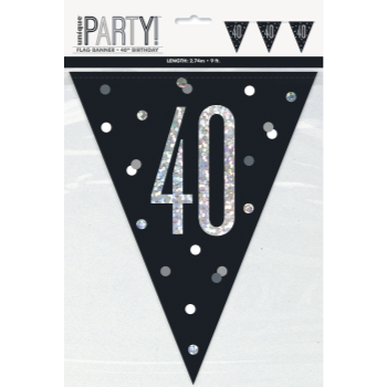 Image de 40th - GLITZY BLACK 40th FLAG BANNER - 9FT