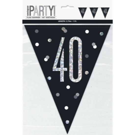 Picture of 40th - GLITZY BLACK 40th FLAG BANNER - 9FT