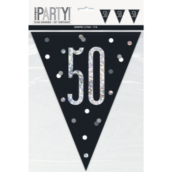 Picture of 50th - GLITZY BLACK 50th FLAG BANNER - 9FT
