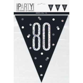 Picture of 80th - GLITZY BLACK 80th FLAG BANNER - 9FT
