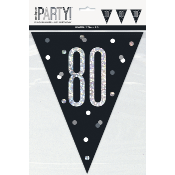 Image de 80th - GLITZY BLACK 80th FLAG BANNER - 9FT