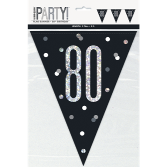 Picture of 80th - GLITZY BLACK 80th FLAG BANNER - 9FT
