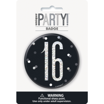 Image de 16th -3" GLITZ BLACK 16th BIRTHDAY BADGE