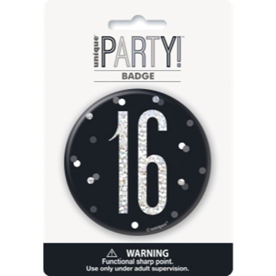 Image sur 16th -3" GLITZ BLACK 16th BIRTHDAY BADGE