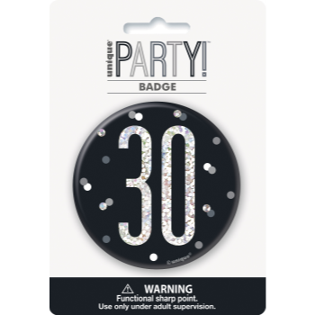 Image de 30th - 3" GLITZ BLACK 30th BIRTHDAY BADGE