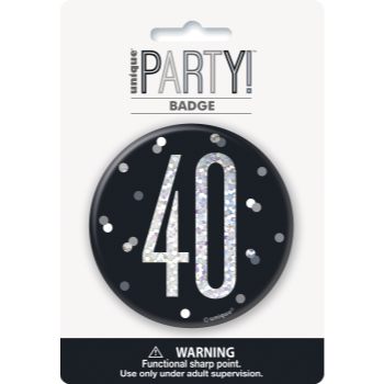 Image de 40th - 3" GLITZ BLACK 40th BIRTHDAY BADGE