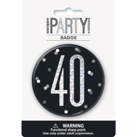 Image sur 40th - 3" GLITZ BLACK 40th BIRTHDAY BADGE