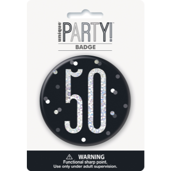 Image de 50th - 3" GLITZ BLACK 50th BIRTHDAY BADGE