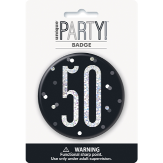 Image sur 50th - 3" GLITZ BLACK 50th BIRTHDAY BADGE