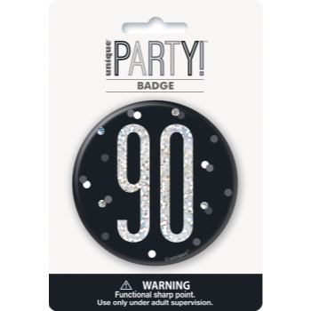 Image de 90th - 3" GLITZ BLACK 90th  BIRTHDAY BADGE
