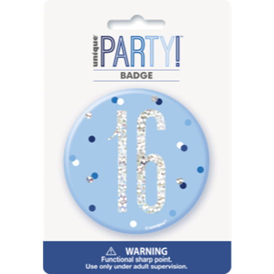 Picture of 16th - 3" GLITZ BLUE 16th BIRTHDAY BADGE