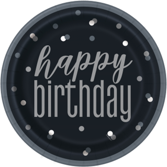 Picture of TABLEWARE - GLITZ BLACK AND SILVER DOT HAPPY BIRTHDAY - 9" PLATES