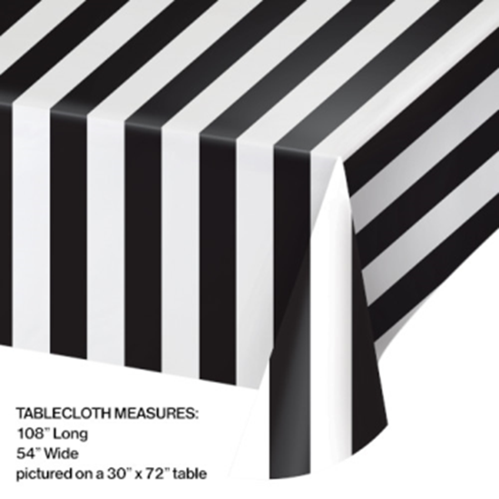 Picture of BLACK AND WHITE STRIPES PLASTIC TABLE COVER