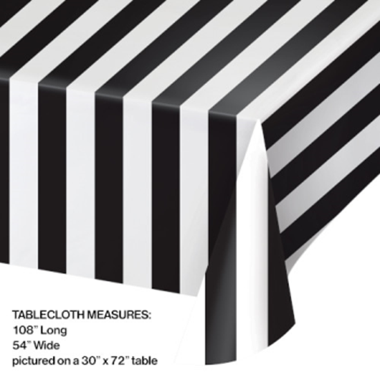 PartyMart. BLACK AND WHITE STRIPES PLASTIC TABLE COVER