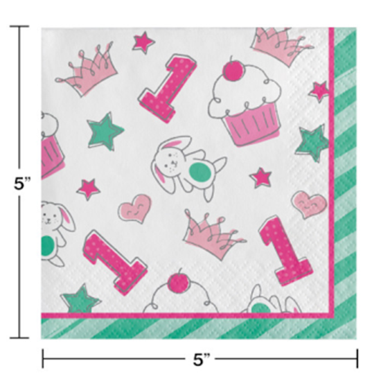 Picture of DOODLE 1st BIRTHDAY PINK - BEVERAGE NAPKINS