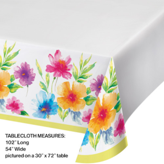 Image sur WATERCOLOR FLORAL PLASTIC TABLE COVER