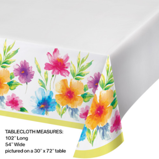 Picture of WATERCOLOR FLORAL PLASTIC TABLE COVER