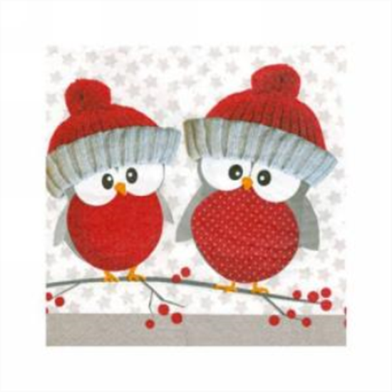 Picture of TABLEWARE - RED HOLIDAY OWLS - BEVERAGE NAPKINS