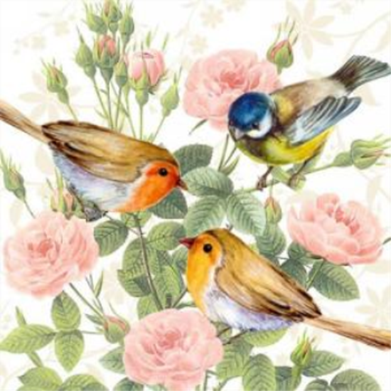 Image sur THREE BIRDS ON BRANCH - LUNCHEON NAPKINS