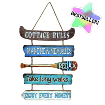Image de COTTAGE RULES HANGING MULTIPLE PLAQUE SIGN