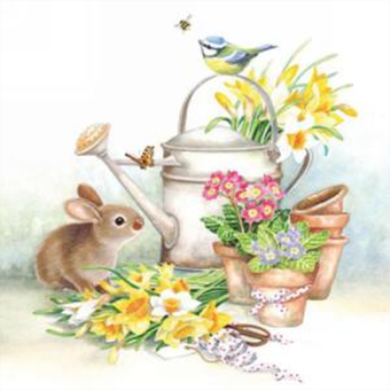 Picture of RABBIT AND FLOWER POTS - LUNCHEON NAPKINS
