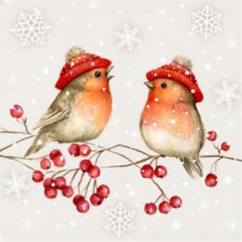Image de TABLEWARE - TWO BIRDS ON BRANCH WITH TUQUES - NAPKINS