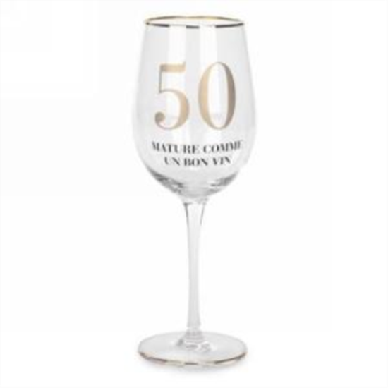 Image sur 50 MATURE COMME UN BON VIN - GOLD TRIM WINE GLASS
