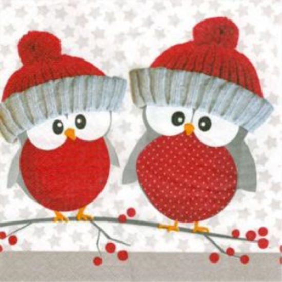 Picture of TABLEWARE - RED HOLIDAY OWLS  - LUNCHEON NAPKINS