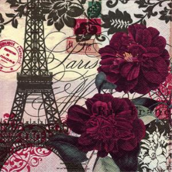 Image sur PARIS EIFFEL TOWER AND FLOWERS - LUNCHEON NAPKINS 