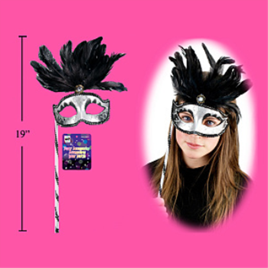 Image sur SILVER MASQUERADE MASK WITH HANDLE