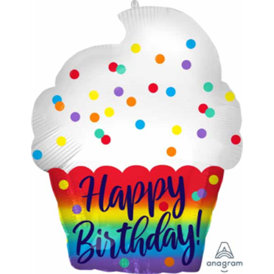 Picture of 18" FOIL - HAPPY BIRTHDAY SATIN CUPCAKE JUNIOR SHAPE