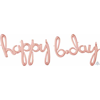 Image de HAPPY BIRTHDAY ROSE GOLD MYLAR BALLOON BANNER - AIR FILLED
