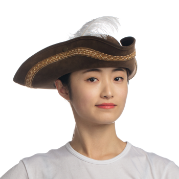 Image de PIRATE HAT BROWN W/ WHITE FEATHER AND TRIM