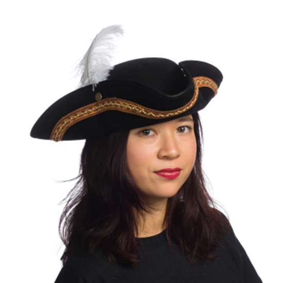 Image sur PIRATE HAT BLACK W/ WHITE FEATHER AND TRIM