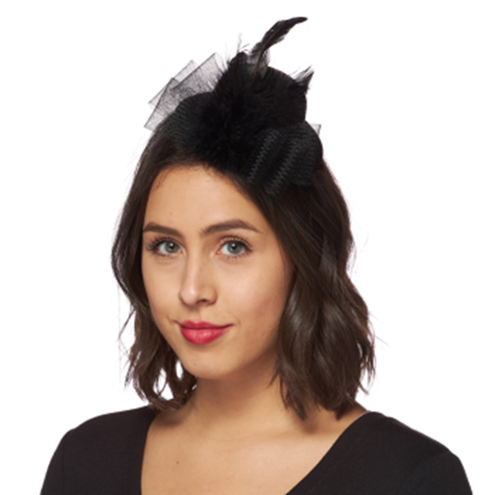 Picture of HAT - MINI BLACK TIE TRIM FASCINATOR